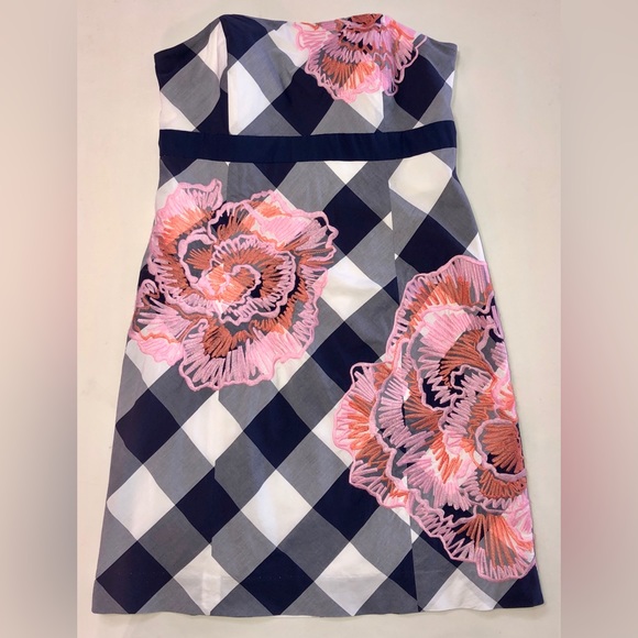 Vintage LILLY PULITZER Bowen Dress Gingham Embroidered Strapless Lined (6) - Picture 13 of 17